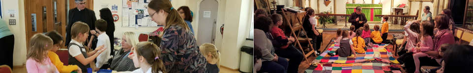 Children's groups meeting in the hall and in church